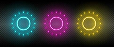 Sun blue, pink and yellow neon vector icon set.