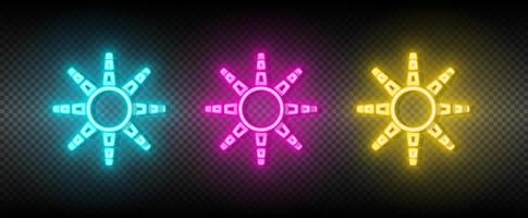 Sun blue, pink and yellow neon vector icon set.