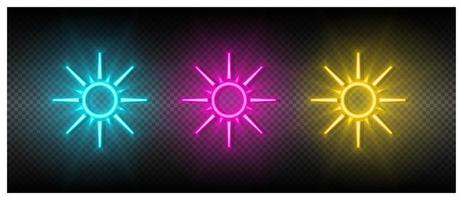 Sun blue, pink and yellow neon vector icon set.