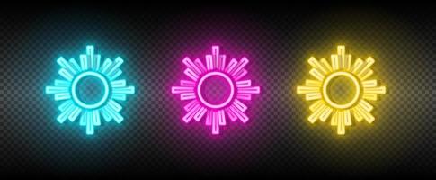 Sun blue, pink and yellow neon vector icon set.