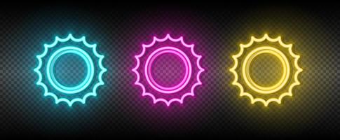 Sun blue, pink and yellow neon vector icon set.