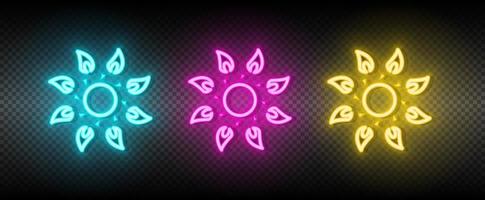 Sun blue, pink and yellow neon vector icon set.