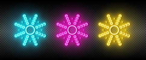 Sun blue, pink and yellow neon vector icon set.