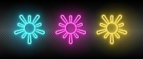 Sun blue, pink and yellow neon vector icon set.