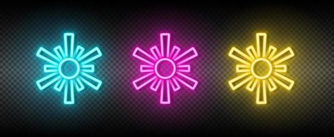 Sun blue, pink and yellow neon vector icon set.