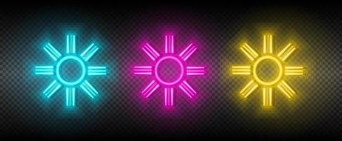 Sun blue, pink and yellow neon vector icon set.