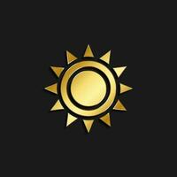 sun gold icon. Vector illustration of golden style. Summer time on dark background .