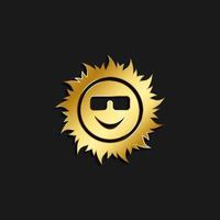 sol, emoji oro icono. vector ilustración de dorado estilo. verano hora en oscuro antecedentes .