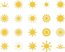 sun. Summer time icon set. Set of yellow icons of the sun, isolated on white background . vector