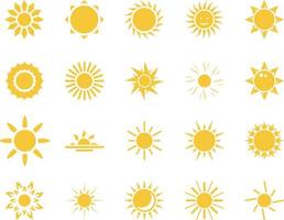 Dom. verano hora icono colocar. conjunto de amarillo íconos de el sol, aislado en blanco antecedentes . vector