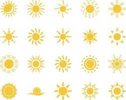 Dom. verano hora icono colocar. conjunto de amarillo íconos de el sol, aislado en blanco antecedentes . vector