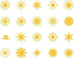 Dom. verano hora icono colocar. conjunto de amarillo íconos de el sol, aislado en blanco antecedentes . vector