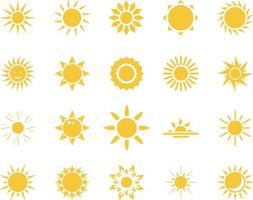 Dom. verano hora icono colocar. conjunto de amarillo íconos de el sol, aislado en blanco antecedentes . vector