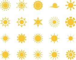 Dom. verano hora icono colocar. conjunto de amarillo íconos de el sol, aislado en blanco antecedentes . vector