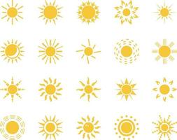 sun. Summer time icon set. Set of yellow icons of the sun, isolated on white background . vector