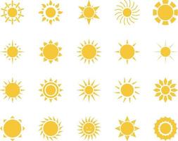 Dom. verano hora icono colocar. conjunto de amarillo íconos de el sol, aislado en blanco antecedentes . vector