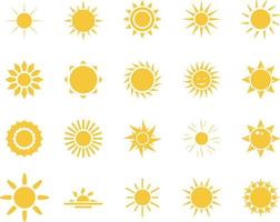 sun. Summer time icon set. Set of yellow icons of the sun, isolated on white background . vector