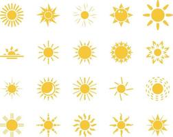 Dom. verano hora icono colocar. conjunto de amarillo íconos de el sol, aislado en blanco antecedentes . vector