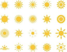 Dom. verano hora icono colocar. conjunto de amarillo íconos de el sol, aislado en blanco antecedentes . vector