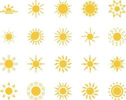 sun. Summer time icon set. Set of yellow icons of the sun, isolated on white background . vector