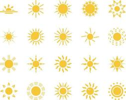 sun. Summer time icon set. Set of yellow icons of the sun, isolated on white background . vector