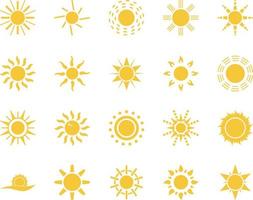 sun. Summer time icon set. Set of yellow icons of the sun, isolated on white background . vector