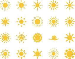 Dom. verano hora icono colocar. conjunto de amarillo íconos de el sol, aislado en blanco antecedentes . vector