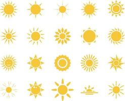 Dom. verano hora icono colocar. conjunto de amarillo íconos de el sol, aislado en blanco antecedentes . vector