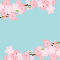 Horizontal template with cherry blossom, spring flowers, falling petals. Retro vector illustration. Place for your text. Design for invitation, banner, card, poster, flyer.