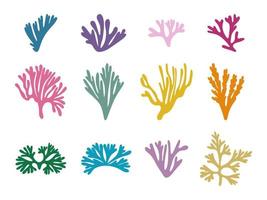 de colores algas marinas colocar. marina planta elementos. dibujos animados vector ilustración en blanco antecedentes.