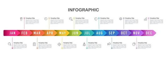 Infographic arrows template for business. 12 Months timeline to success. Presentation, Roadmap, Milestone. Vector illustration.