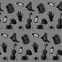 WebGothic seamless pattern in the style of Wednesday. Gothic black cello, poison, hand. Vector illustration, flat style. For fabric, clothing, background, design, wrapping paper.