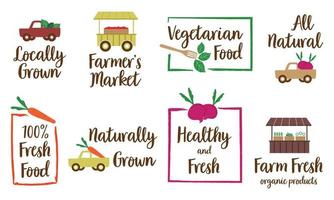 Set of farm fresh, organic and natural badge, labels and elements. vector