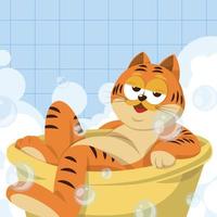 The Orange Fat Cat Chill In The Bathroom Background vector