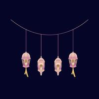 hanging ramadhan lantern lights in pink gradient graphic element for ramadan decoration design vector