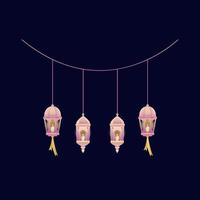 hanging ramadhan lantern lights in pink gradient graphic element for ramadan decoration design vector