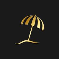 Beach, umbrella, icon gold icon. Vector illustration of golden style on dark background