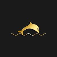 Dolphin, icon gold icon. Vector illustration of golden style on dark background