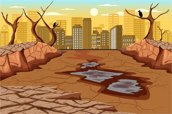 Dry and cracked land, drought due to lack of rain