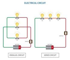 paralelo circuito, serie circuito, básico eléctrico circuitos experimentar con masa y ligero bulbo vector
