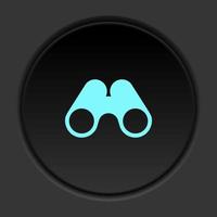 Dark button icon binoculars. Button banner round badge interface for application illustration on darken background vector