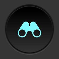 Dark button icon binoculars. Button banner round badge interface for application illustration on darken background vector