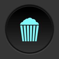 Dark button icon popcorn. Button banner round badge interface for application illustration on darken background vector