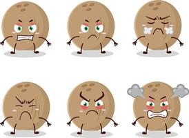 Brown coconut cartoon character with various angry expressions vector