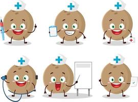 Doctor profession emoticon with brown coconut cartoon character vector