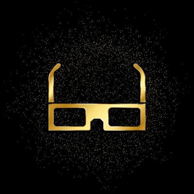 3d cardboard glasses gold icon. Vector illustration of golden particle background. gold icon
