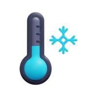 3d thermometer and snowflake icon vector. Isolated on white background. 3d weather, meteorology, forecast and nature concept. Cartoon minimal style. 3d cold icon vector render illustration.