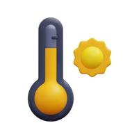 3d thermometer and sun icon vector. Isolated on white background. 3d weather, meteorology, forecast and nature concept. Cartoon minimal style. 3d heat icon vector render illustration.