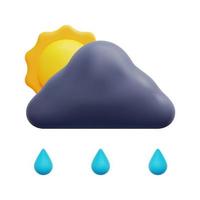 3d cloud, raindrop and sun icon vector. Isolated on white background. 3d weather, meteorology, forecast and nature concept. Cartoon minimal style. 3d rainy day icon vector render illustration.