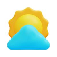 3d cloud and sun icon vector. Isolated on white background. 3d weather, meteorology, forecast and nature concept. Cartoon minimal style. 3d cloudy day icon vector render illustration.